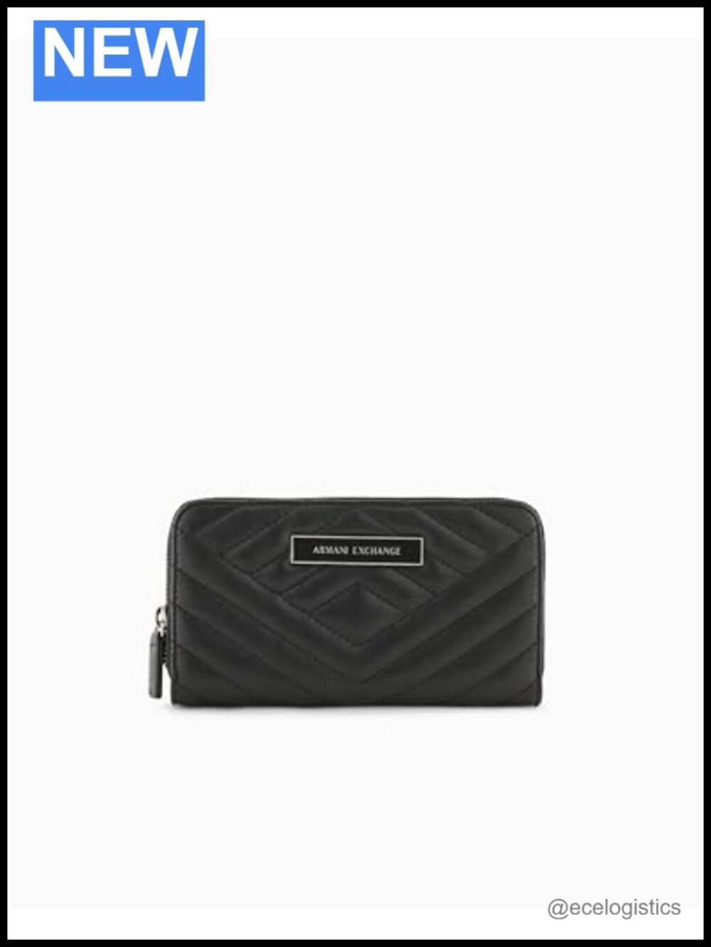 Quilted Leather Zip Around Wallet with Metal AIX Logo Detail